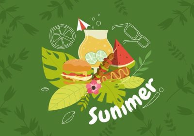 دانلود وکتور غذای تابستانی و تصویر برداری پس زمینه گرمسیری