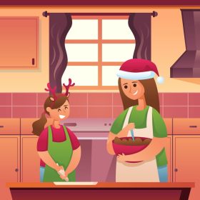 دانلود وکتور مادر و دخترش در حال ساخت کوکی برای کریسمس