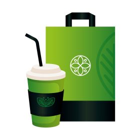دانلود وکتور ماکت کاغذ یکبار مصرف قهوه و کیسه با طرح وکتور هویت سازمانی سبز رنگ