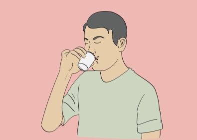 دانلود وکتور مردی در حال نوشیدن قهوه از وکتور سبک دستی شیشه ای کوچک