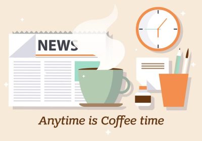 دانلود وکتور تصویر استراحت قهوه صبح با عناصر مختلف تجاری برای برچسب پوستر کارت تبریک وب سند و سایر سطوح تزئینی