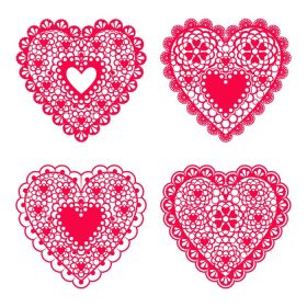 دانلود مجموعه وکتور قلب توری از کاغذ برای المان طراحی کارت دعوت عروسی یا روز ولنتاین و غیره وکتور طرح تخت