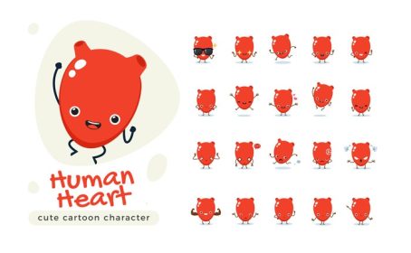 دانلود وکتور قلب قرمز انسان در حالت های مختلف مجموعه شخصیت های کارتونی زیبا جدا شده