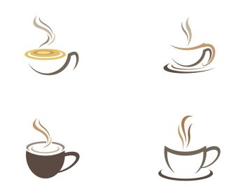دانلود وکتور تصاویر فنجان قهوه مجموعه لوگو جدا شده در پس زمینه سفید