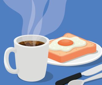 دانلود وکتور لیوان قهوه با تخم مرغ روی نان و طرح وکتور کارد و چنگال