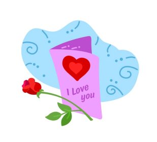دانلود وکتور کارت عشق با کارت پستال گل رز با قلب