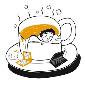دانلود وکتور شخصیت نقاشی مردی در فنجان قهوه وکتور تصویر به سبک طرح ابله