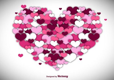 دانلود وکتور قلب بزرگ زیبا ساخته شده با قلب صورتی قرمز و سفید با سایه برای جلد و کارت پستال تصویر برداری پس زمینه سفید