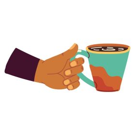 دانلود وکتور دست در دست گرفتن فنجان با قهوه