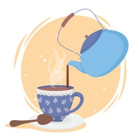 دانلود وکتور زمان قهوه کتری ریختن در فنجان قاشق نوشیدنی تازه