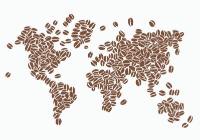 دانلود وکتور طراحی با دست آزاد دانه قهوه ترتیب در نقشه جهان