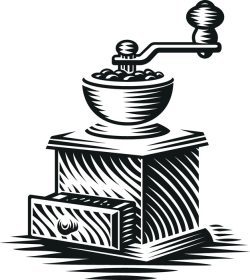 دانلود وکتور سیاه و سفید تصویر وکتور یک آسیاب قهوه قدیمی به سبک حکاکی