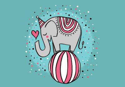 دانلود وکتور یک فیل سیرک متعادل با کلاه مهمانی