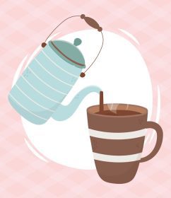 دانلود وکتور کتری زمان قهوه ریختن در فنجان نوشیدنی عطر تازه