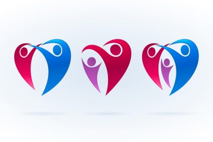 دانلود وکتور قلب شکل خانواده آیکون انتزاعی مجموعه نمادهای مادر پدر و کودک تصویر وکتور رنگارنگ