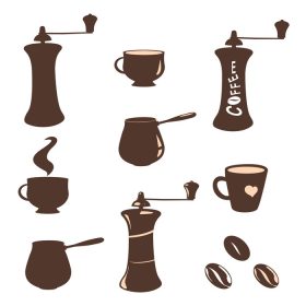 دانلود مجموعه وکتور تصاویر و سیلوئت های فنجان قهوه دانه های قهوه