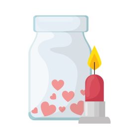 دانلود وکتور نور شمع و بطری با قلب ایزوله آیکون طرح وکتور تصویر
