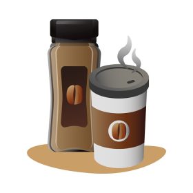 دانلود وکتور قهوه خوشمزه در فنجان پلاستیکی و بطری نوشیدنی
