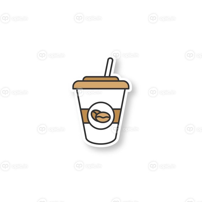 دانلود وکتور پچ نوشیدنی قهوه سرد فنجان قهوه یکبار مصرف با نی