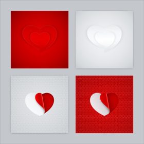دانلود وکتور کاغذ تودرتو برش و استیکر شکل قلب نمادهای قرمز و سفید عشق طرح کارت روز ولنتاین