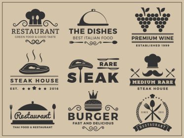 دانلود وکتور لوگو طرح نشان برای رستوران استیک خانه شراب همبرگر مهر منو غذا