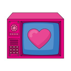 دانلود وکتور تلویزیون با قلب دهه نود آیکون ایزوله سبک یکپارچهسازی با سیستمعامل