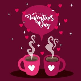 دانلود وکتور کارت تبریک روز ولنتاین با فنجان قهوه