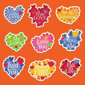 دانلود وکتور استیکر قلب برای مفهوم روز ولنتاین با قلب رنگارنگ به عنوان هدف اصلی