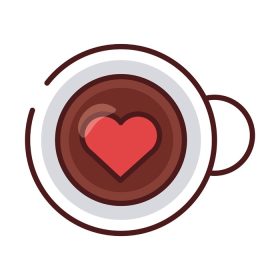 دانلود وکتور نوشیدنی فنجان قهوه با خط قلب و نماد استایل پر