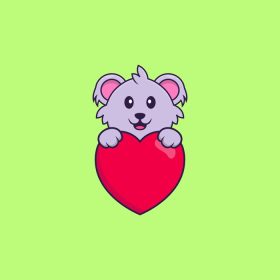 دانلود وکتور کوآلای ناز با نگه داشتن یک قلب قرمز بزرگ مفهوم کارتونی حیوانی جدا شده می تواند برای کارت دعوت کارت پستال تی شرت یا سبک کارتونی تخت طلسم استفاده شود