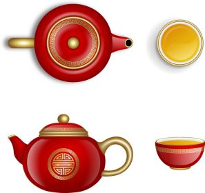 دانلود وکتور چینی عناصر سال جدید قرمز و طلایی جدا شده چینی