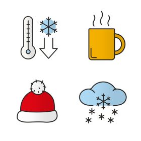 دانلود وکتور نمادهای رنگی فصل زمستان تنظیم درجه حرارت در حال کاهش گرم