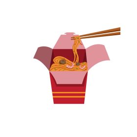 دانلود وکتور نودل با کوفته و میگو در جعبه کارتون غذای چینی