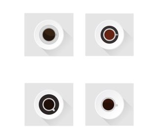دانلود وکتور ست فنجان قهوه با قهوه سیاه در پس زمینه سفید