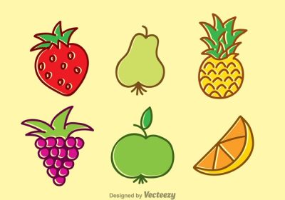 دانلود مجموعه وکتور مجموعه آیکون های میوه های گرمسیری vvariation به سبک کارتونی