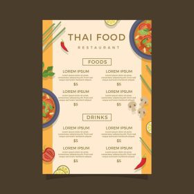 دانلود وکتور شامل قالب وکتور منوی غذاهای زیبای تایلند با عناصر زیاد این قالب قابل ویرایش است