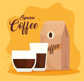 دانلود وکتور قهوه اسپرسو با فنجان و بسته قهوه