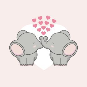 دانلود وکتور زوج فیل با قلب صورتی برای روز ولنتاین
