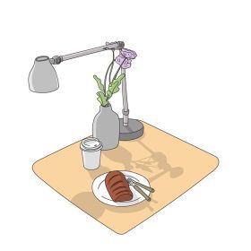 دانلود وکتور نان و قهوه همراه با لامپ و بطری گیاهان