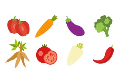 دانلود مجموعه وکتور آیکون سبزیجات تازه رایگان شامل در این مجموعه هویج کاساوا گوجه فرنگی و غیره به سبک طراحی تخت