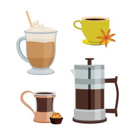 دانلود وکتور نوشیدنی های گرم صبحانه گرم محصولات مایع چای قهوه با
