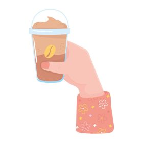 دانلود وکتور دست زن با فنجان فراپ نوشیدنی داغ تازه