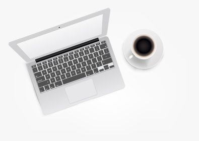 دانلود وکتور لپ تاپ سفید مدرن با نمای بالا فنجان قهوه