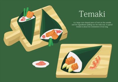 دانلود وکتور تمکی سوشی روی میز تصویر وکتور غذای ژاپنی
