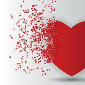 دانلود وکتور کارت تبریک روز ولنتاین با وکتور نت های موسیقی قلب