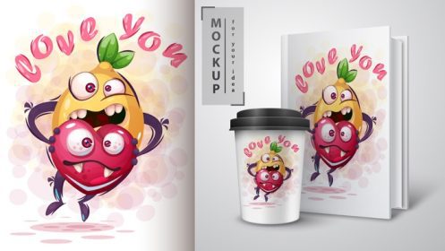 دانلود وکتور لیمو قلب در دستان عاشق پوستر و ماکت تجاری روی فنجان قهوه و کتاب