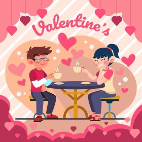 دانلود وکتور تصویر روز ولنتاین با نوشیدن قهوه عاشقانه زوج