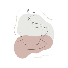 دانلود وکتور یک فنجان قهوه با دانه های قهوه در رنگ های پاستلی به سبک خطی