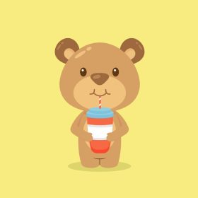 دانلود وکتور کارتون قهوه نوشیدنی خرس ناز