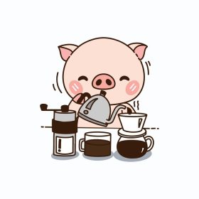 دانلود وکتور تصویر وکتور کارتونی قهوه درست کردن خوک ناز